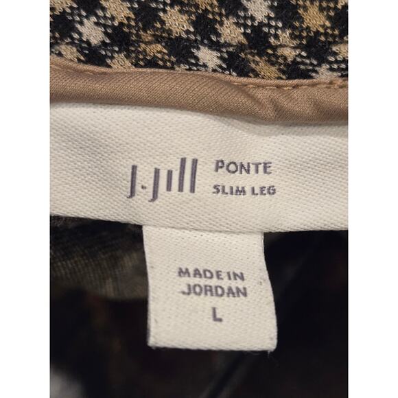 J.Jill Ponte Slim Leg Brown Black Check Pull-on Pants Pockets Womens Large - Picture 5 of 9